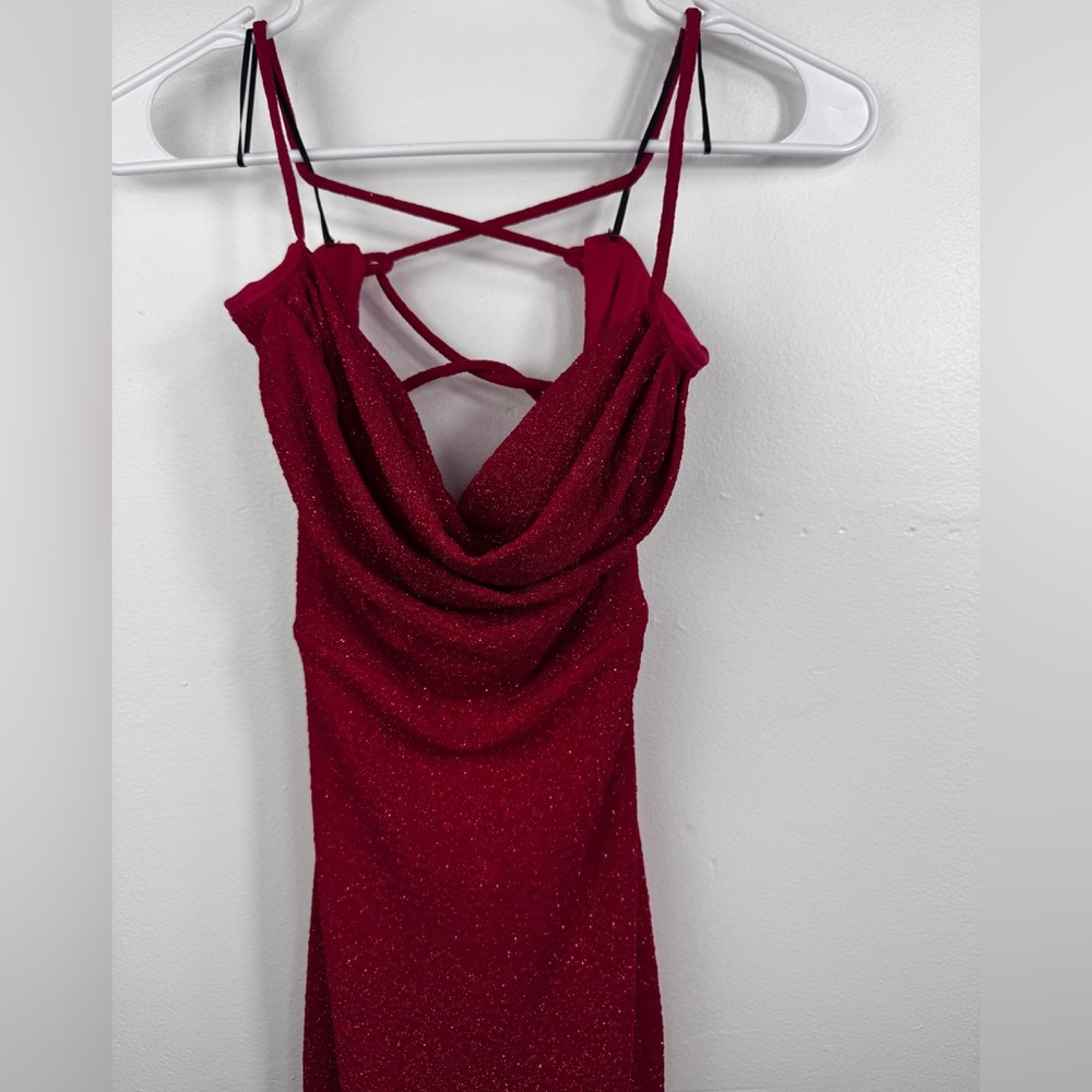 Windsor Elegant Backless + Leg Slit Glitter Red Dress